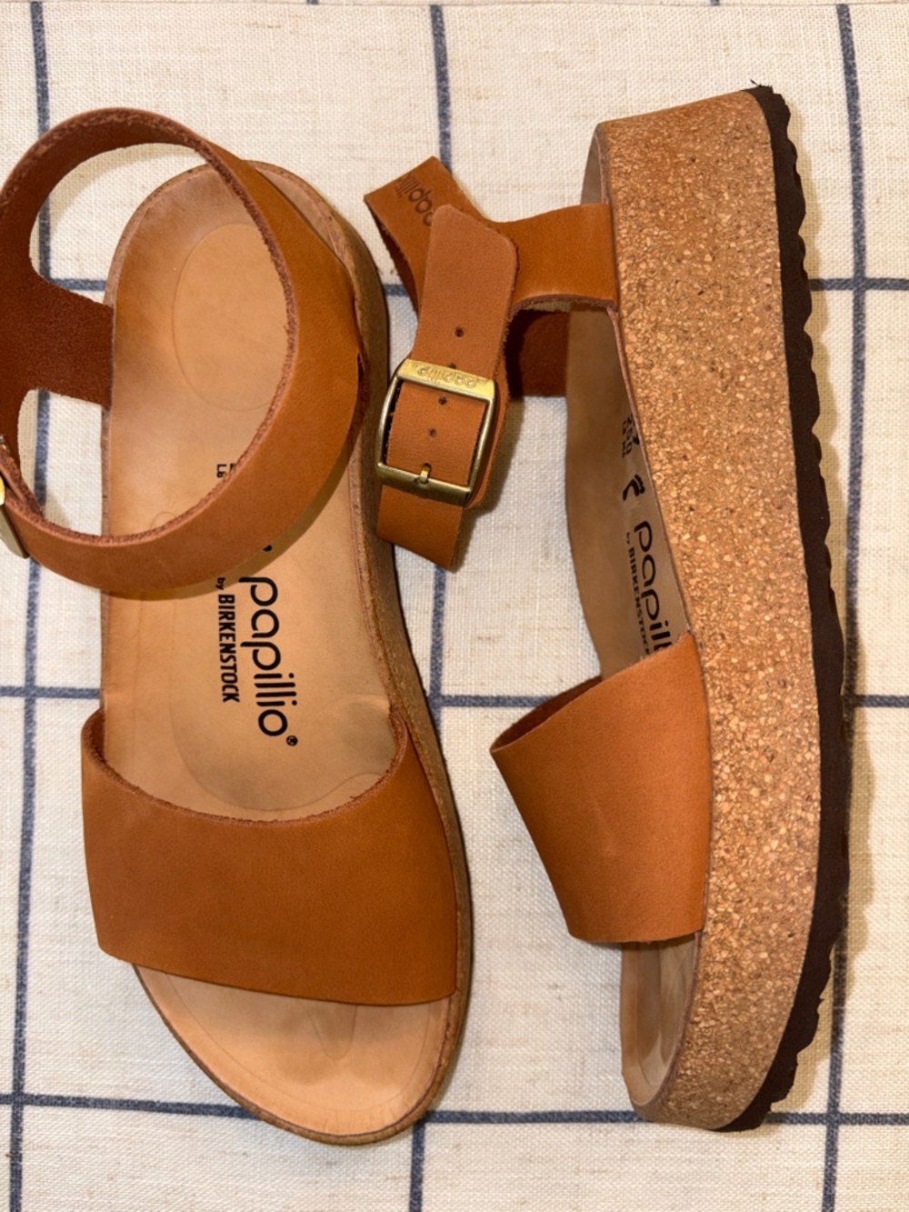 Birkenstock Papillio Glenda Tan Leather Cork Wedge Sandals